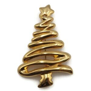 Gold Christmas Tree Brooch Pin 2.5” Fernando Originals Designer Signed FO Vtg
